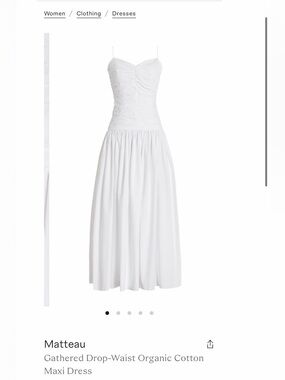 NWT Matteau White Ruched Bodice Spaghetti-Strap Midi Dress